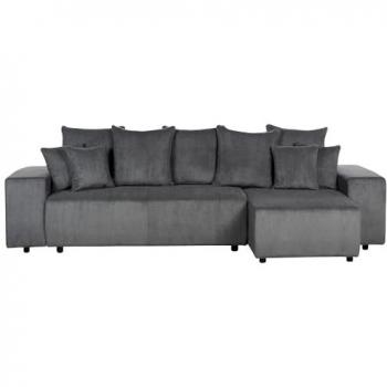 Canapé d'Angle Luspa Velours Côtelé Gris Foncé – Version Gauche