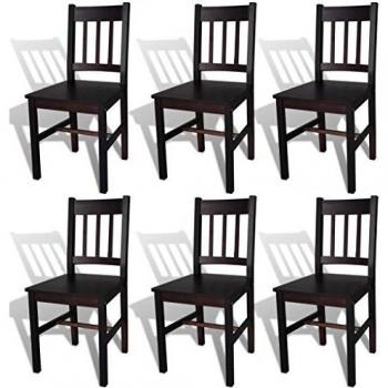6 PCs sillas de comedor de madera de pino marrón oscuro