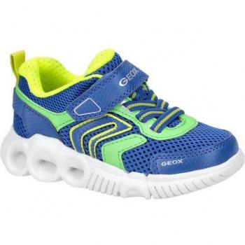 Baskets enfant Geox J Wroom B.B – Lumineuses, synthétique, couleur bleu vert, lacets élastiques
