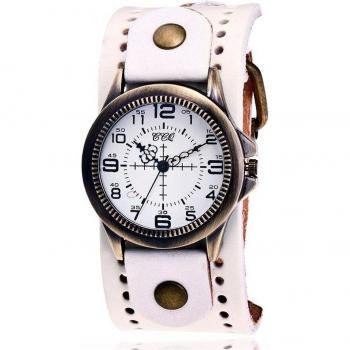 CCQ Klassische Kuhleder-Armbanduhr mit Bronze-Zifferblatt