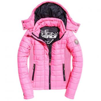 Superdry Damen Hooded Quilt Fuji Fluo Hot Pink Jacke – L