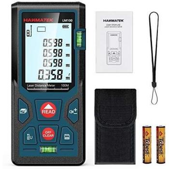 Precision Laser Ruler 328ft (100m) – FT/IN/M Conversion, Bubble Level, LCD