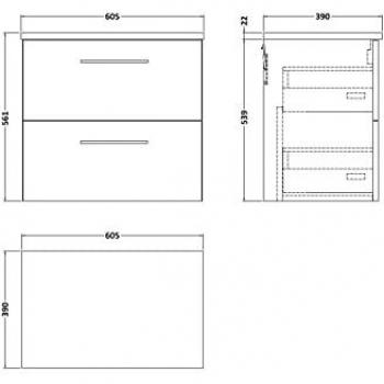 Nuie Arno 600mm Wall Hung Vanity with Matt Marble Laminate Worktop