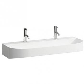 LAUFEN Sonar Waschbecken, 100x42cm, Unterseite geschliffen, wandmontiert, ohne Überlauf, 2 Hahnlöcher, weiß matt