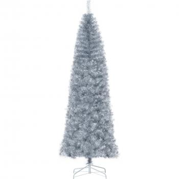 HOMCOM Albero di Natale Argentato Alto 210cm con 818 Rami e Base Rimovibile