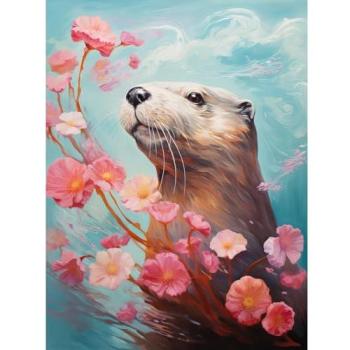 Lake Otter with Cherry Blossom Branch Poster – Premium Wall Decor