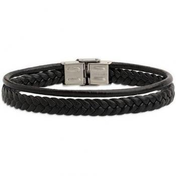 XENOX Armband aus Edelstahl und Leder LEATHER & MORE, X2594B