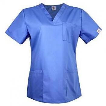 JONATHAN UNIFORM Femme Tunique Esthéticienne Bleu Coton Manches Courtes