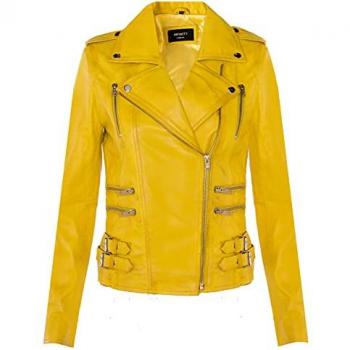 Infinity Leather Damen Leder Vintage Brando Bikerjacke – Orlando Gelb – EU 40/UK 12 (Biker Edition)