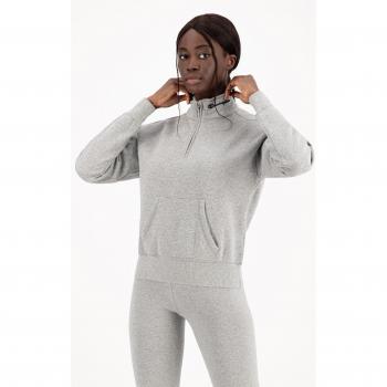 Felpa Donna Grigia con Zip e Logo Taglia L