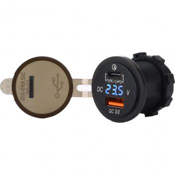 Fast Type C Car Charger with USB Power 2.0 & Quick Charge 3.0