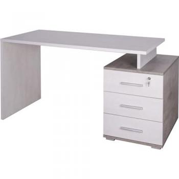 Bureau Élégant Ciment et Blanc 154 cm