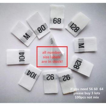 100pcs White Polyester Size Tags for Clothing (Sizes 44-134)