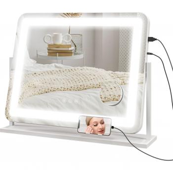 Espelho LED para Maquilhagem com 3 Modos e Suporte para Telemóvel