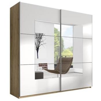 Armario 220 cm Eos, Diseño Roble Claro y Blanco