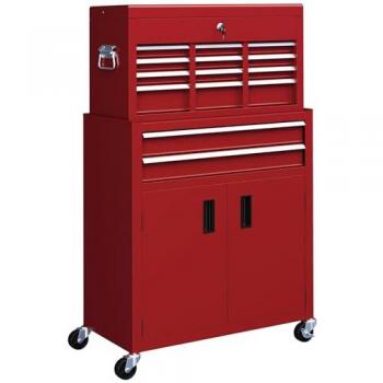 Red Metal Tool Cabinet on Wheels with Top Chest and Roller Combo