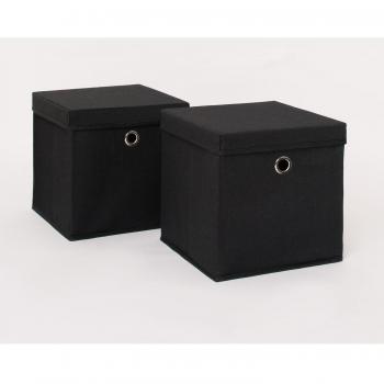 OHS Faux Linen Storage Box With Lid, Black