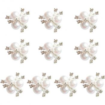 10Pcs Faux Pearl Flower Rhinestone Embellishments for Party Decorations