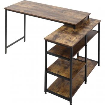 HOMCOM Bürotisch Eckschreibtisch, rustikales Braun, 135x90x79cm, mit Regal und Schublade