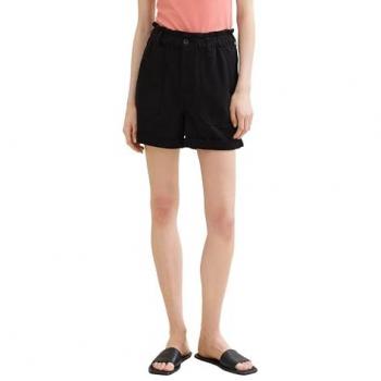 Tom Tailor Denim Damen Relaxed Fit Jeansshorts mit elastischem Bund, schwarz, Größe M