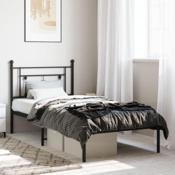 Estructura de Cama 90×200 cm, Cabecero Metálico Negro