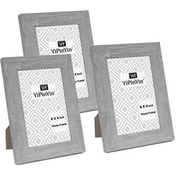 Grey Wooden Frame Trio for Photos, 4 x 6'', Clear Glass