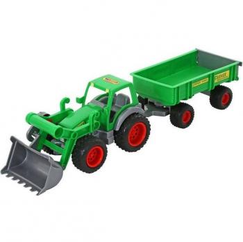 WADER Spielzeug-Traktor mit 2-Achs-Anhänger und Frontlader