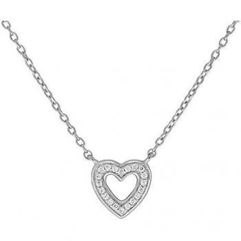 Collierkettchen ZEEME Silber 925 rhodiniert 42+5cm lang mit Herz-Motiv, weiß