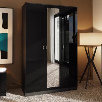 Large 3 Door Mirrored Triple Wardrobe High Gloss White