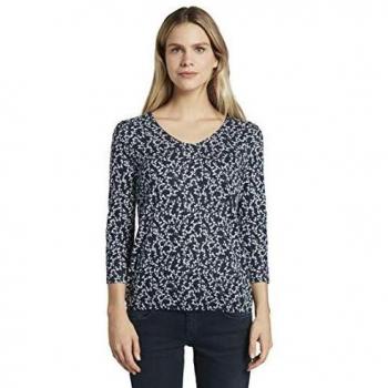 Camiseta con Estampado de Flores Tom Tailor, Navy, L para Señoras