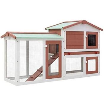 VidaXL Large Wooden Rabbit Hutch Brown and White 145 x 45 x 84 cm