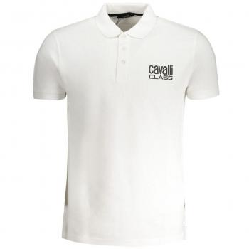 Cavalli Class Baumwoll Poloshirt mit Print Weiß M