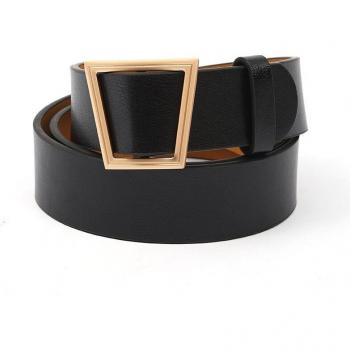 Women's Belt, No‑Hole Trapezoid Buckle, Solid PU Leather, Dress/Denim Waist Belt for Women
