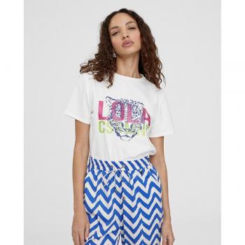 Blanco Rosa Tigre Camiseta Femenina Lola Casademunt