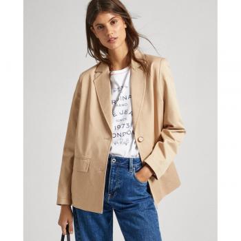 Prenda exterior femenina de Pepe Jeans confeccionada en tencel, en tonalidad beige y cierre por botonadura simple
