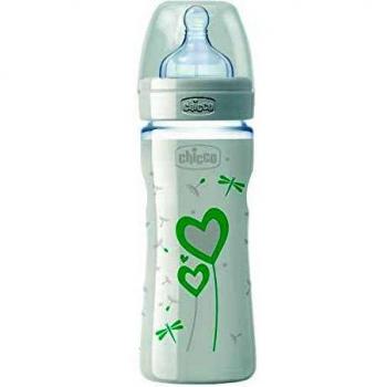 CHICCO BIBERON COMFORT IN VETRO DA 240 ML CON TETTARELLA DI SILICONE, COLOR VERDE