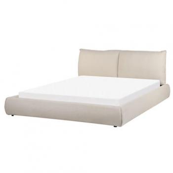 EU King Size Beige Waterbed with Thick Padded Headboard and Mattress, 5ft3 Polyester Fabric Upholstery