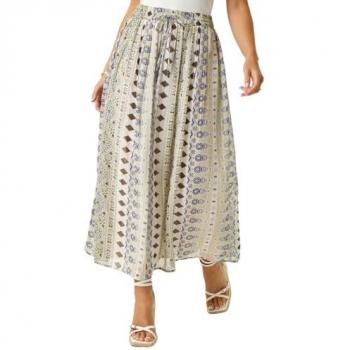Khaki Petite Metallic Print Skirt with Tie Front (Roman)