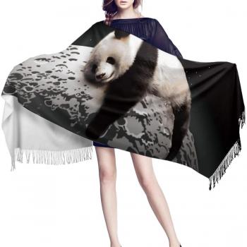 Himmlische Mond-Pashmina – Weiche, warme Schale mit eleganter Panda-Quaste