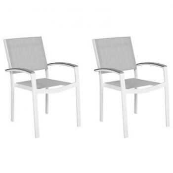 Set di 2 Sedie da Giardino in Alluminio Bianco e Grigio Resistente agli Agenti Atmosferici