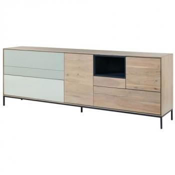 Madia in legno di acacia e vetro Chicagò 06 laccato grigio-bianco 240x45x85