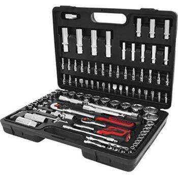 KS Tools 918.0796 1/4 Zoll + 1/2 Zoll CHROMEplus Steckschlüssel-Satz | mit 2 Umschaltknarren, 45-Zahn | hochglanz verchromt | 96-tlg
