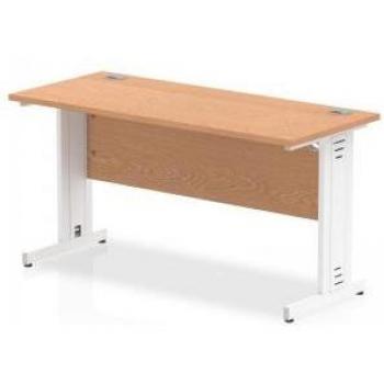 Oak‑Top Impulse Desk 1400 × 600 mm – White, Cable‑Managed Legs – MI002734