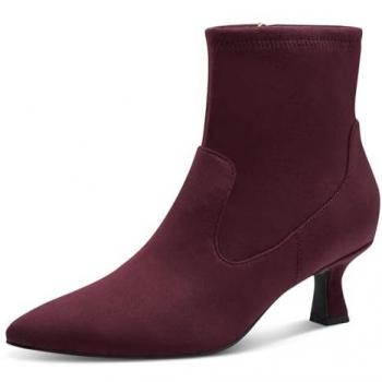 MARCO TOZZI Stiefelette Lila (Beere) – Trichterabsatz, Business‑ und Abendschuh mit Innenreißverschluss, Größe 40, Textil‑Veloursleder