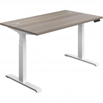 Economy Sit‑Stand Desk with White Frame – 1600 mm – Grey Oak