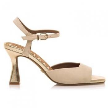 Tacones Nuin Beige 68588 – Elegancia en Tela con Hebilla