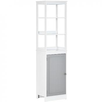 Kleankin White Bathroom Tall Storage Cabinet with Door and Shelves