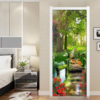 Adhesivo de Puerta de Bosque con Estilo Natural
