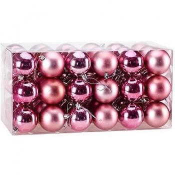 Deuba Lot de 54 Boules de Noël en Plastique Robuste Rose
