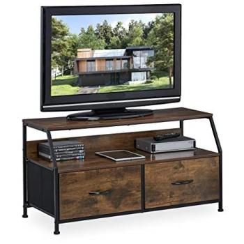 Mueble para TV Industrial, Mesa Televisor 48,5x93x41,5cm, Metal, Estilo Madera, 2 Cajones, Marrón/Negro